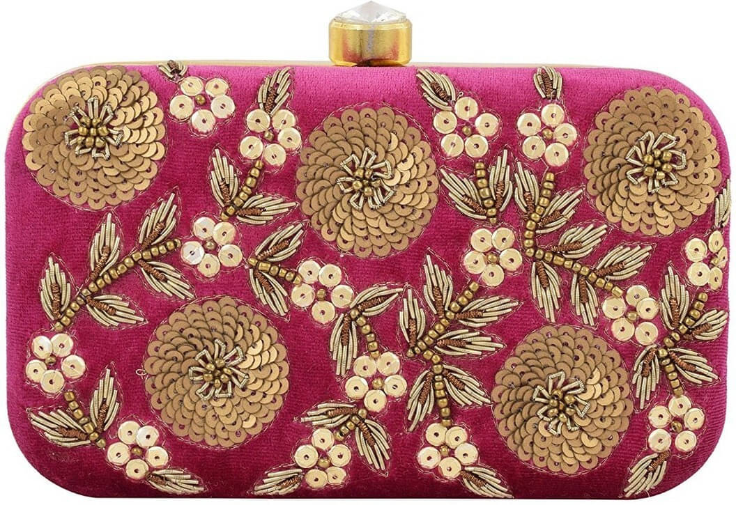     			Tooba Handicraft Maroon Fabric Box Clutch