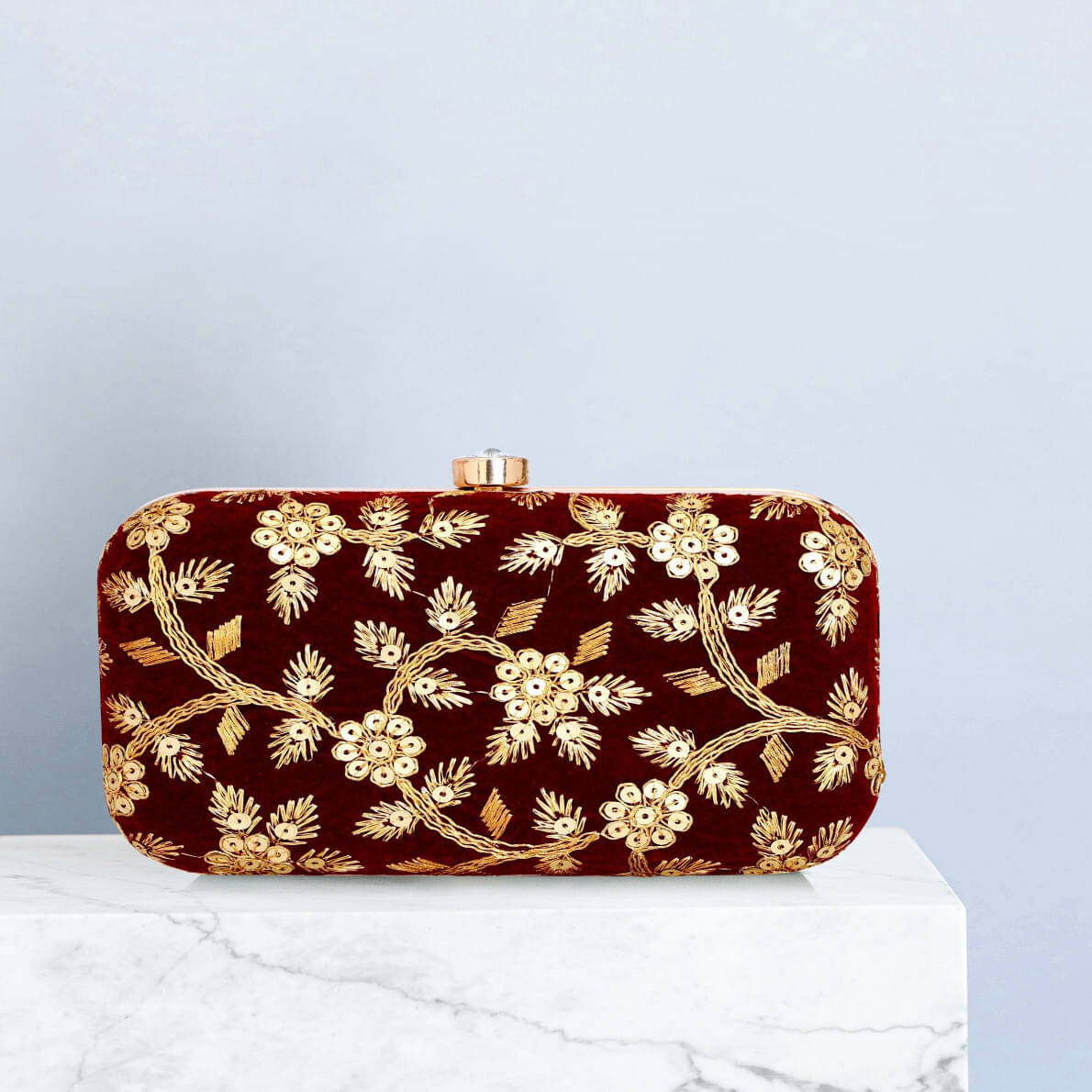     			Tooba Handicraft Maroon Fabric Box Clutch