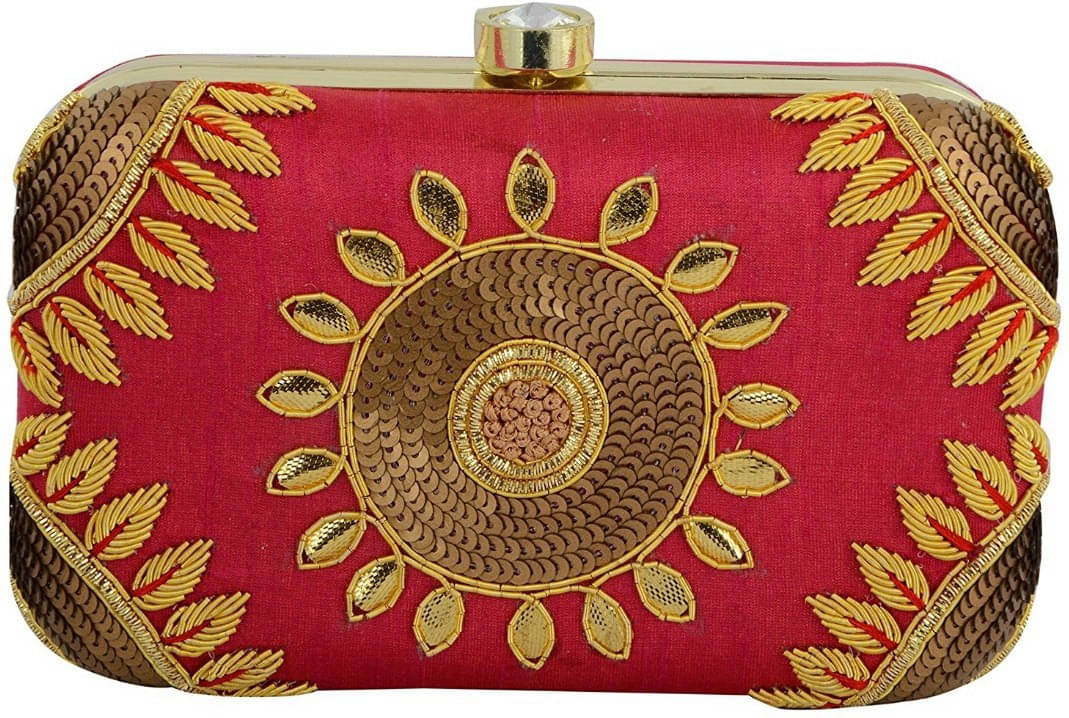    			Tooba Handicraft Maroon Fabric Box Clutch