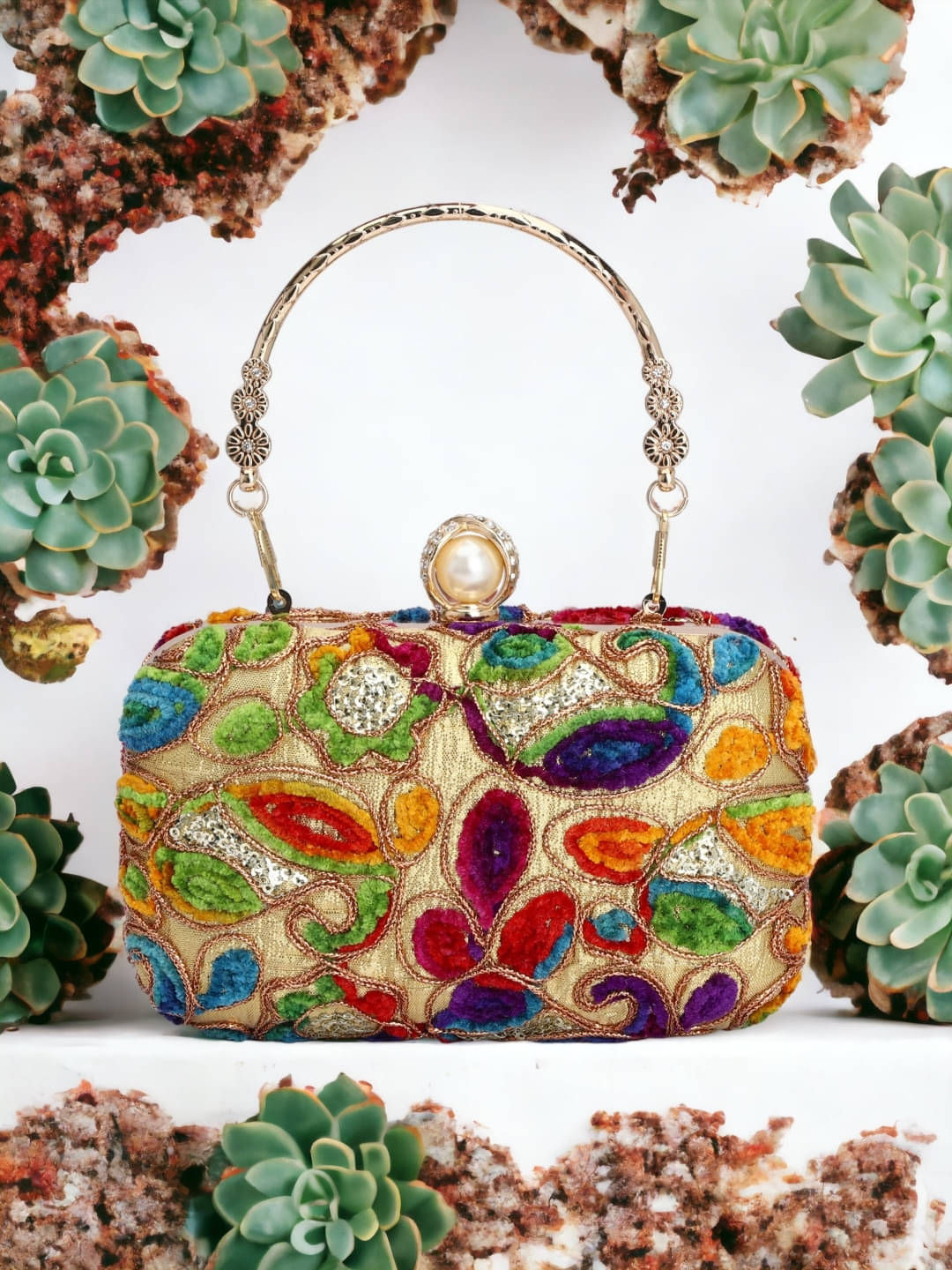     			Tooba Handicraft Multicolor Fabric Box Clutch