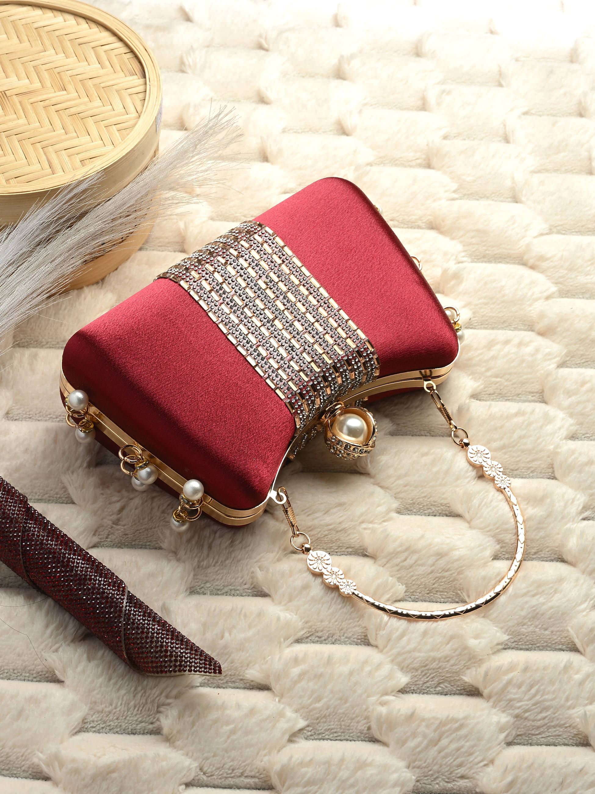     			Tooba Handicraft Pink Fabric Box Clutch