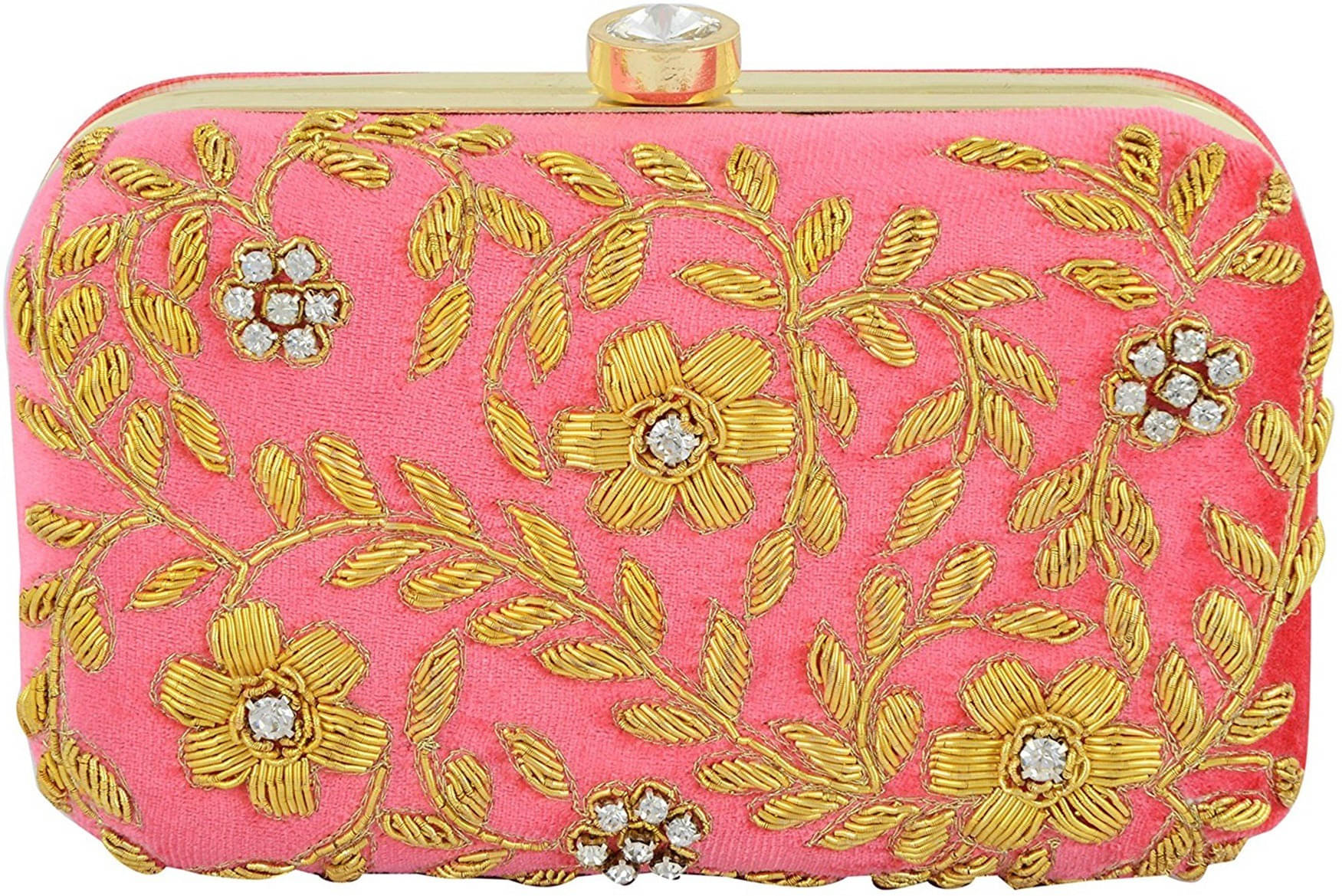     			Tooba Handicraft Pink Fabric Box Clutch