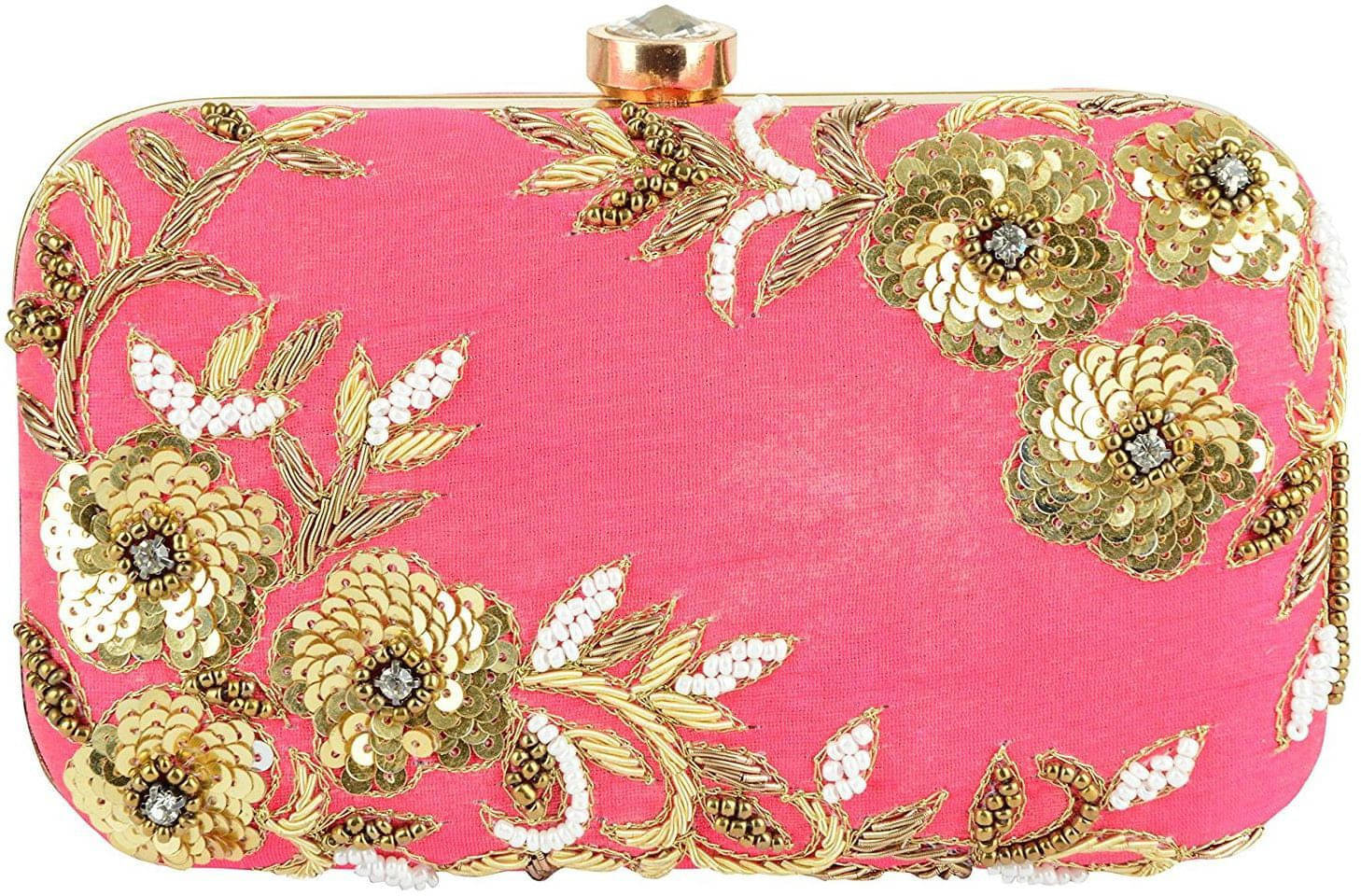     			Tooba Handicraft Pink Fabric Box Clutch
