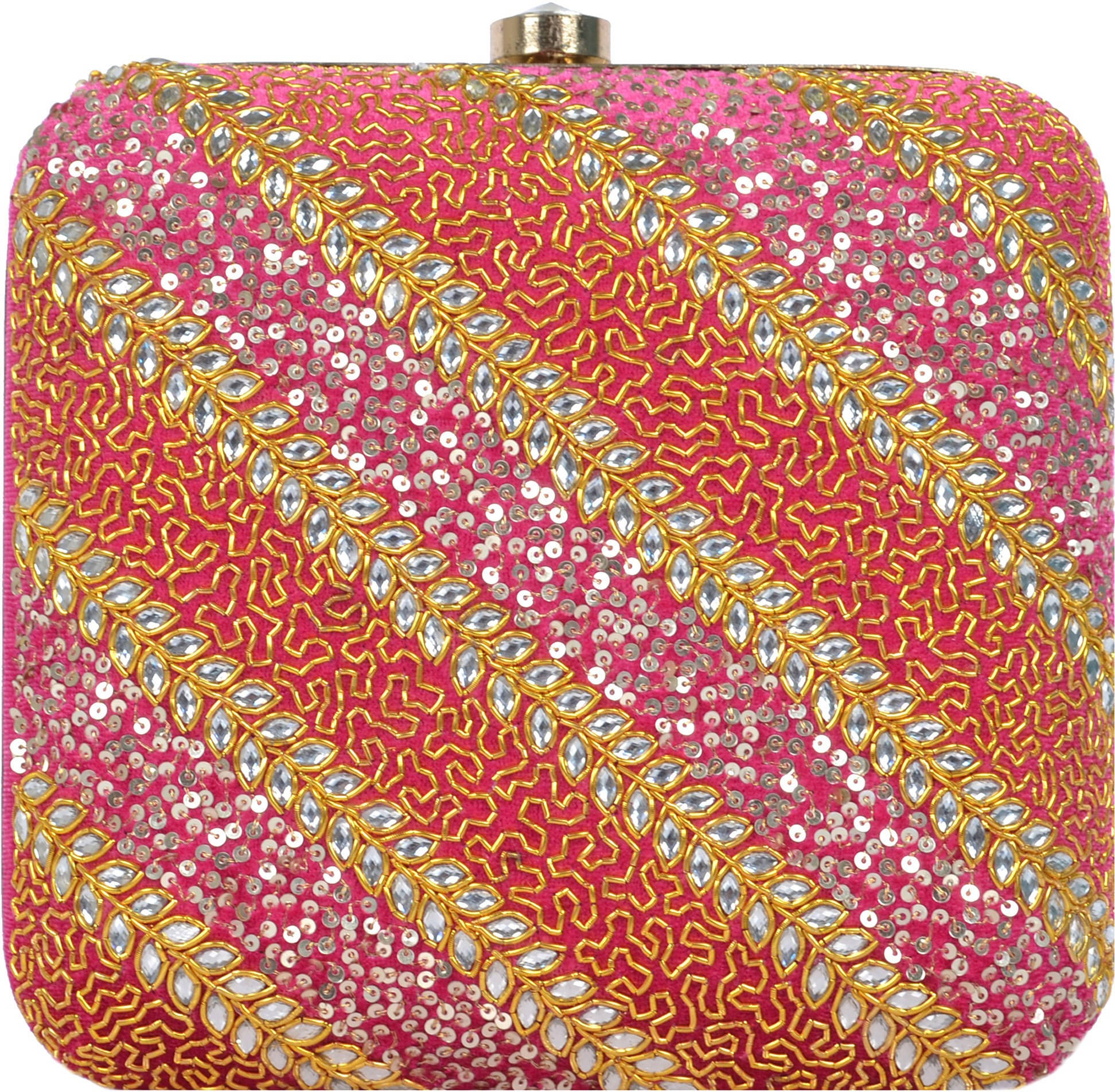     			Tooba Handicraft Pink Fabric Box Clutch