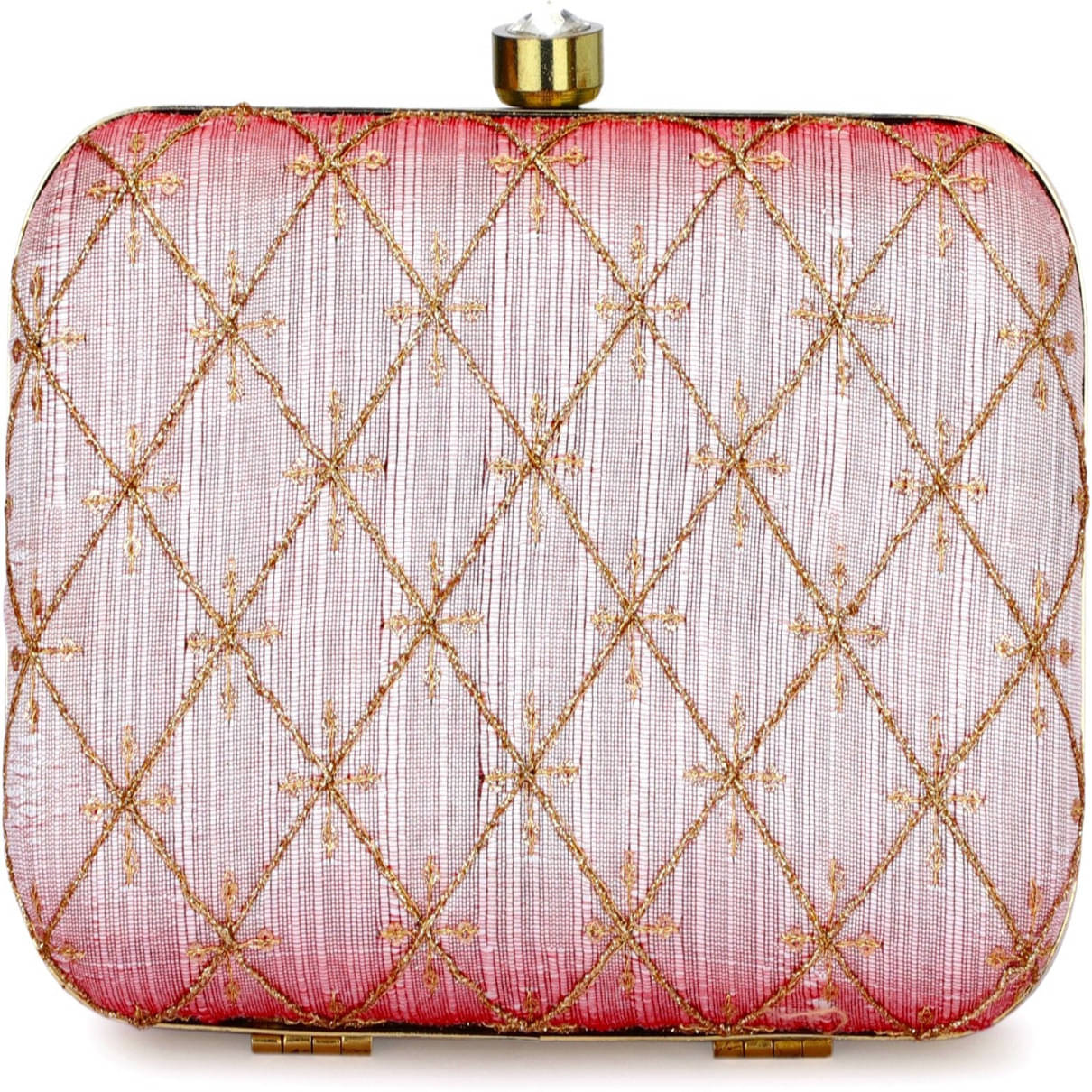     			Tooba Handicraft Pink Fabric Box Clutch