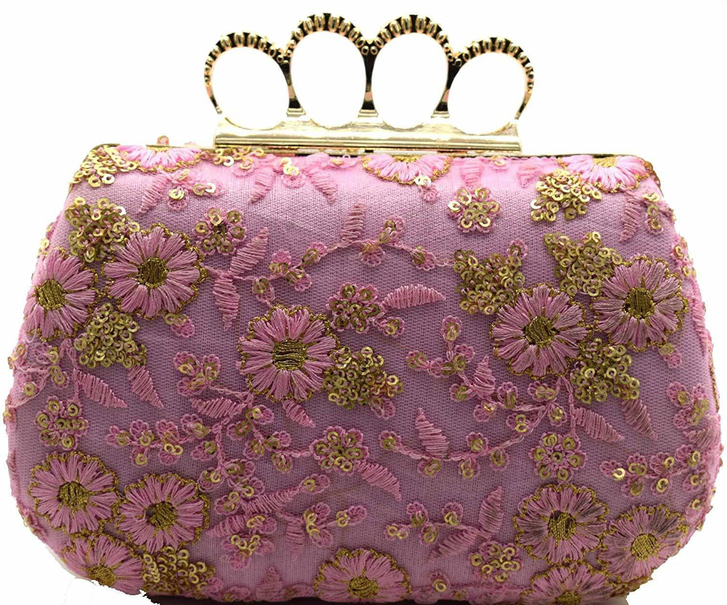     			Tooba Handicraft Pink Fabric Box Clutch