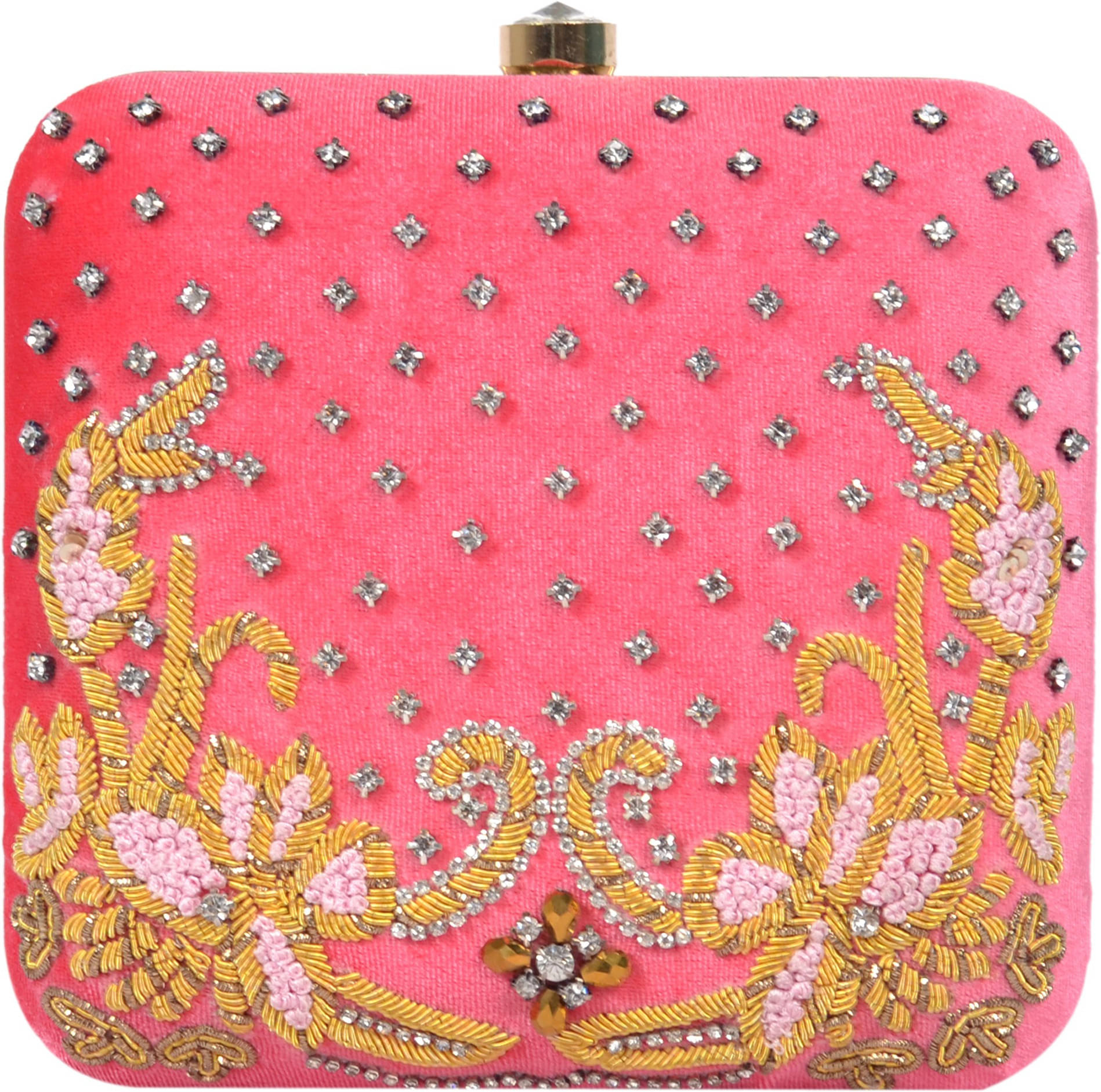     			Tooba Handicraft Pink Fabric Box Clutch