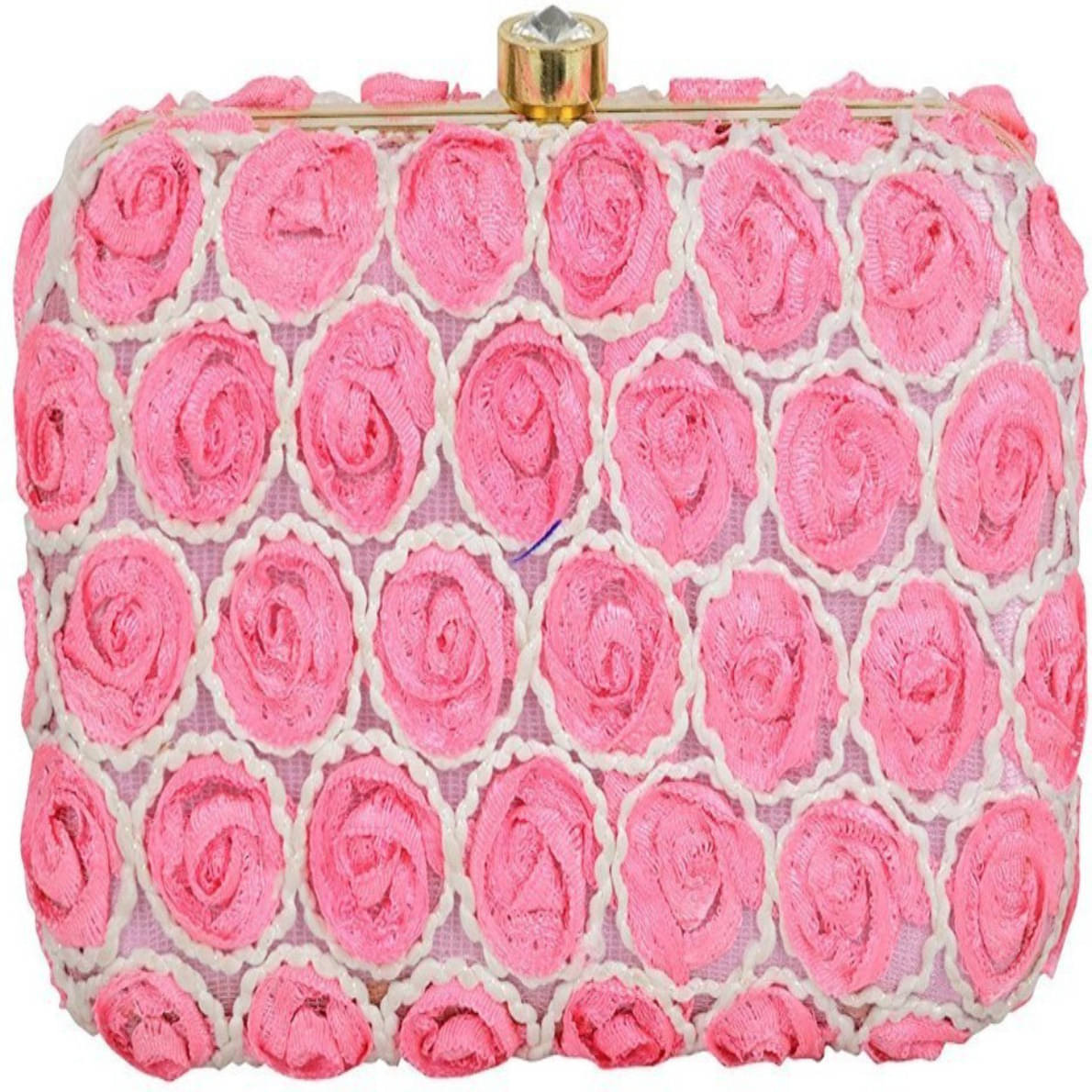     			Tooba Handicraft Pink Fabric Box Clutch