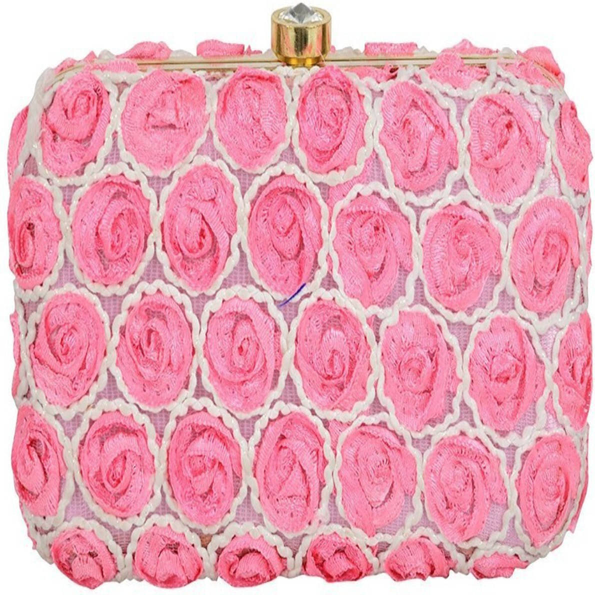     			Tooba Handicraft Pink Fabric Box Clutch