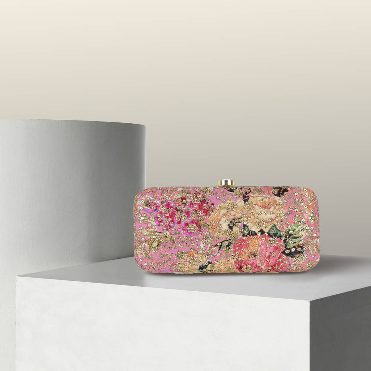     			Tooba Handicraft Pink Fabric Box Clutch