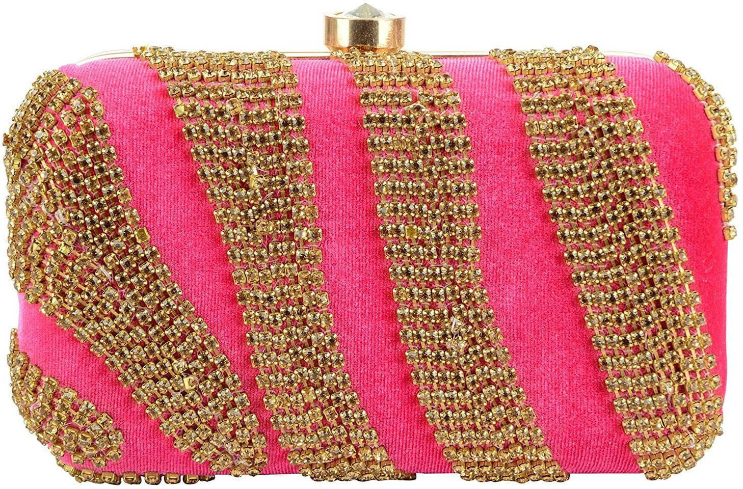     			Tooba Handicraft Pink Fabric Box Clutch