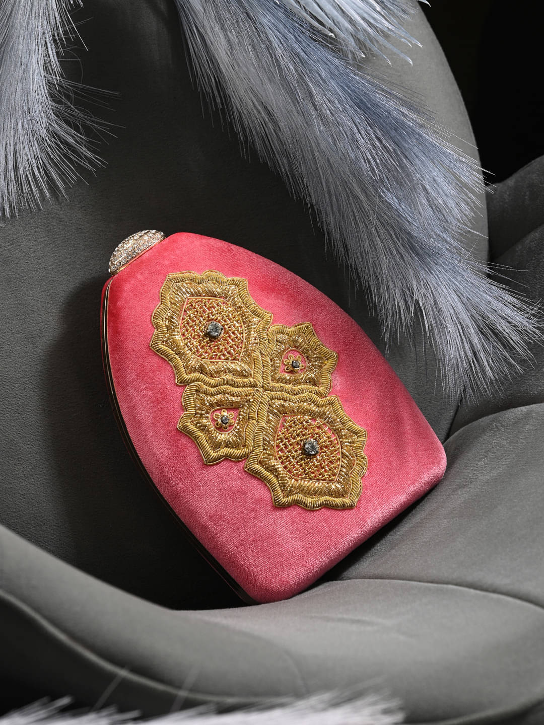     			Tooba Handicraft Pink Fabric Box Clutch