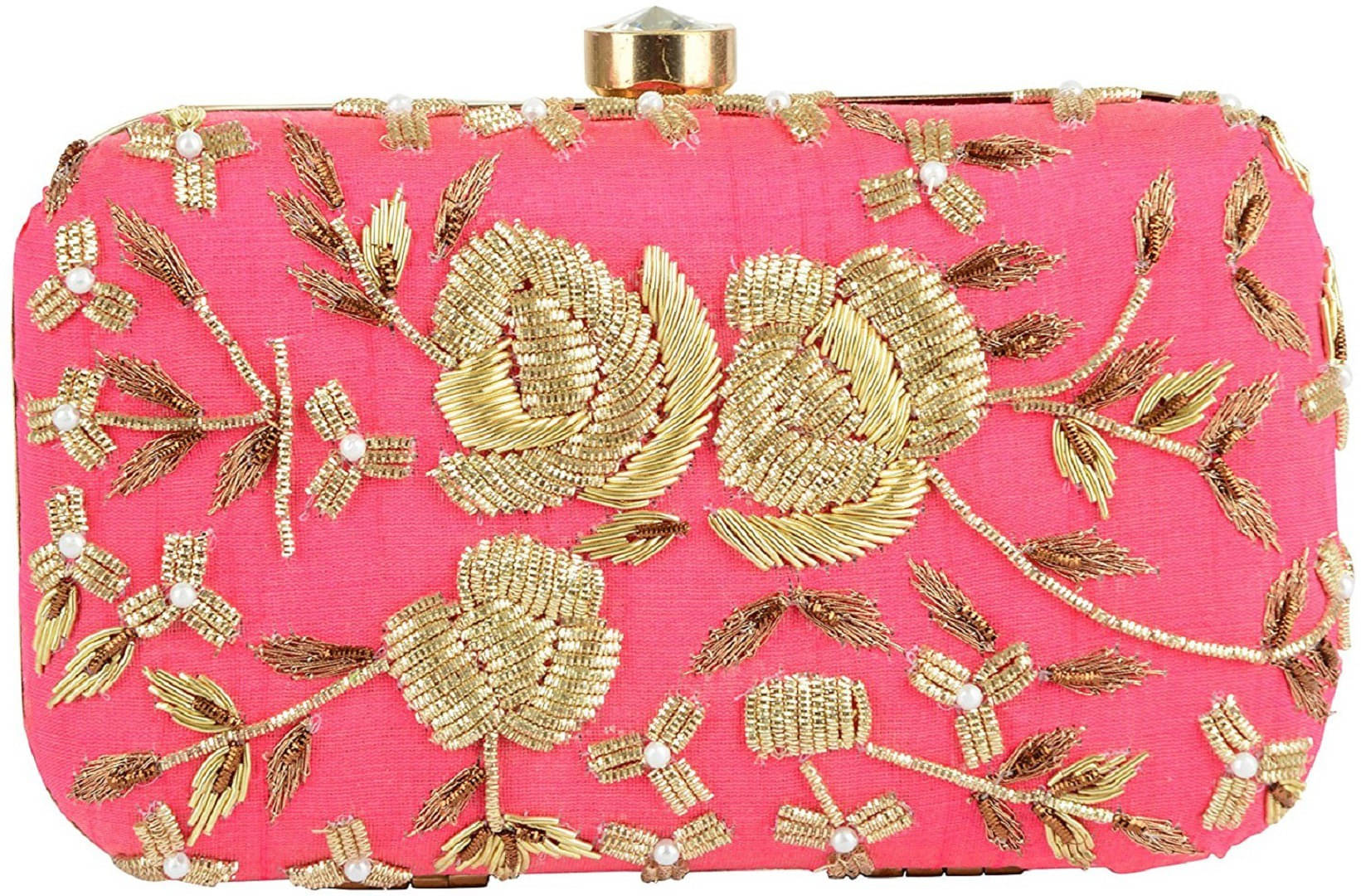     			Tooba Handicraft Pink Fabric Box Clutch
