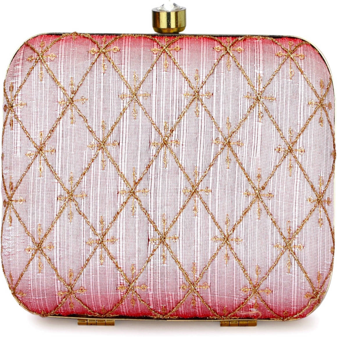     			Tooba Handicraft Pink Fabric Box Clutch