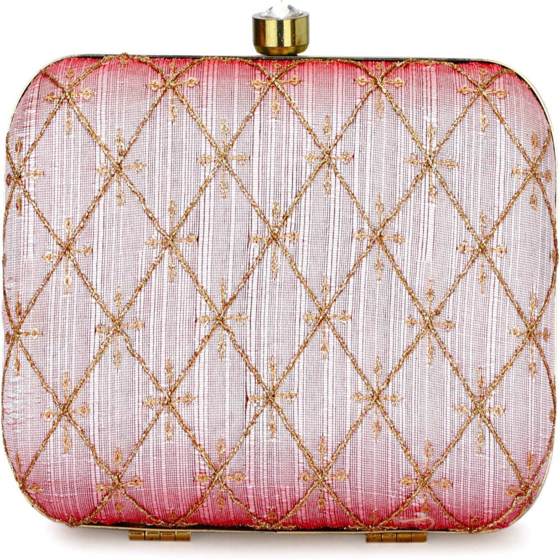     			Tooba Handicraft Pink Fabric Box Clutch