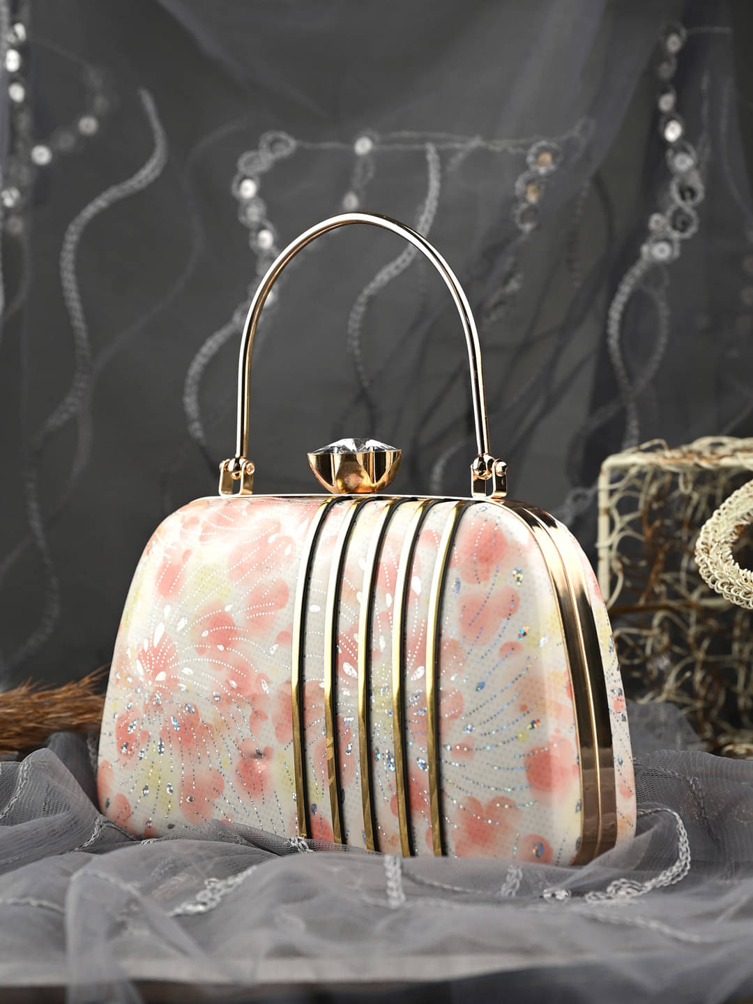     			Tooba Handicraft Pink Fabric Box Clutch