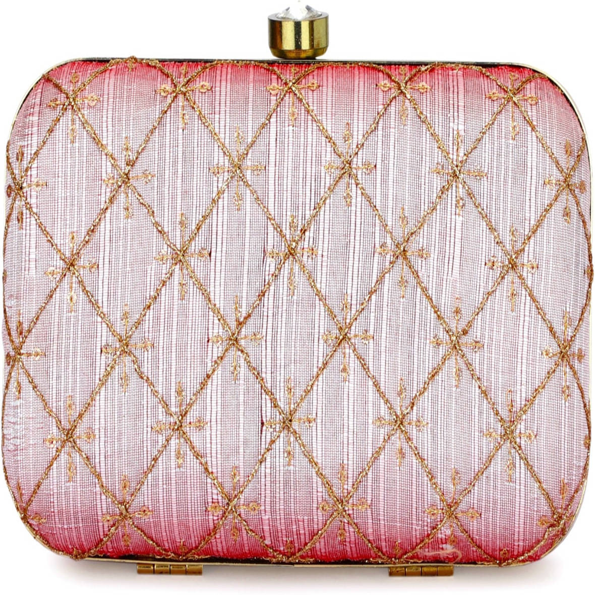     			Tooba Handicraft Pink Fabric Box Clutch