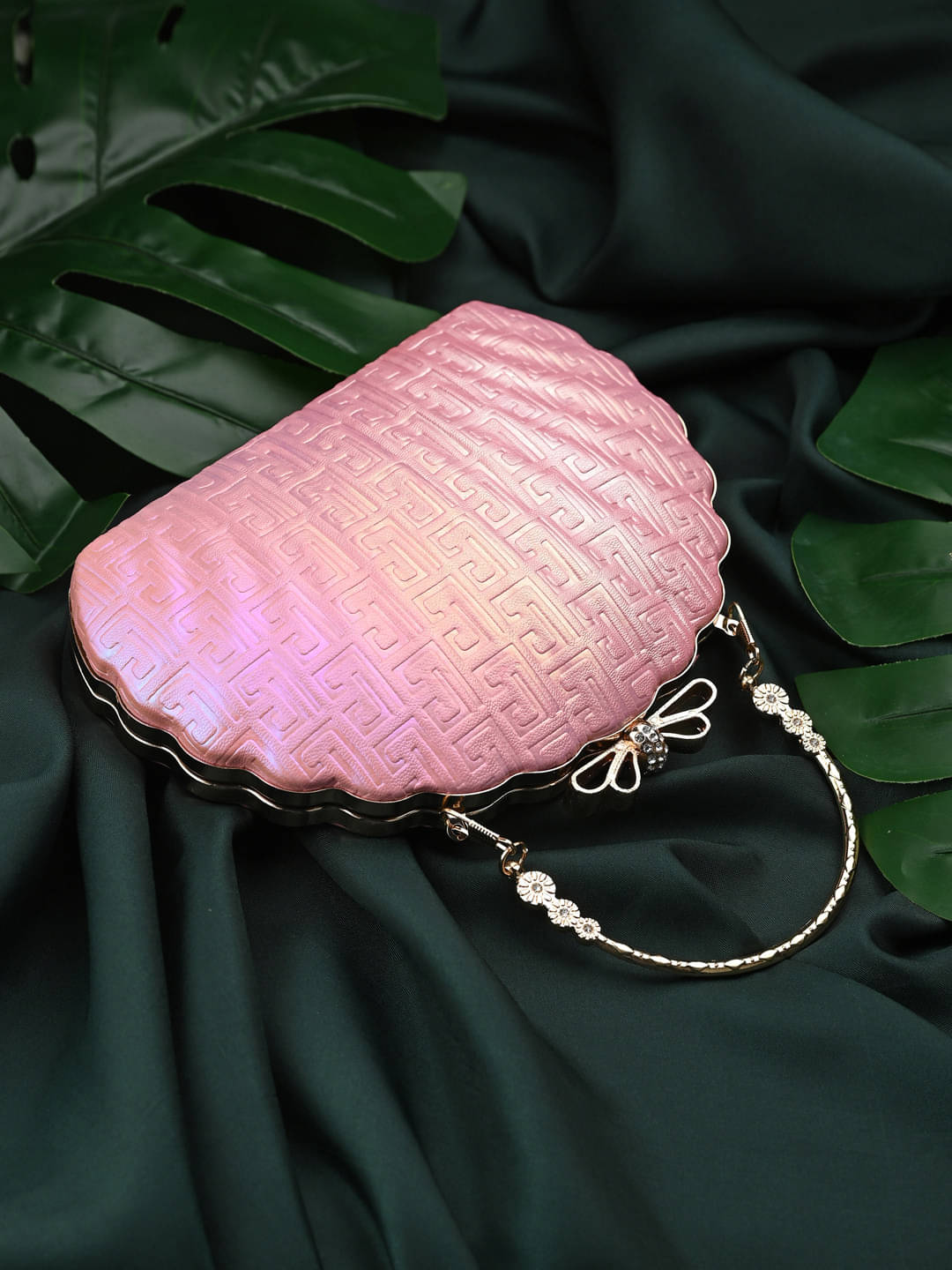     			Tooba Handicraft Pink Fabric Box Clutch