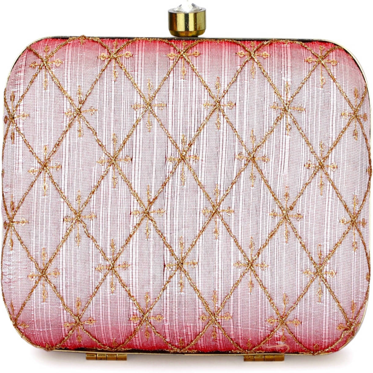     			Tooba Handicraft Pink Fabric Box Clutch