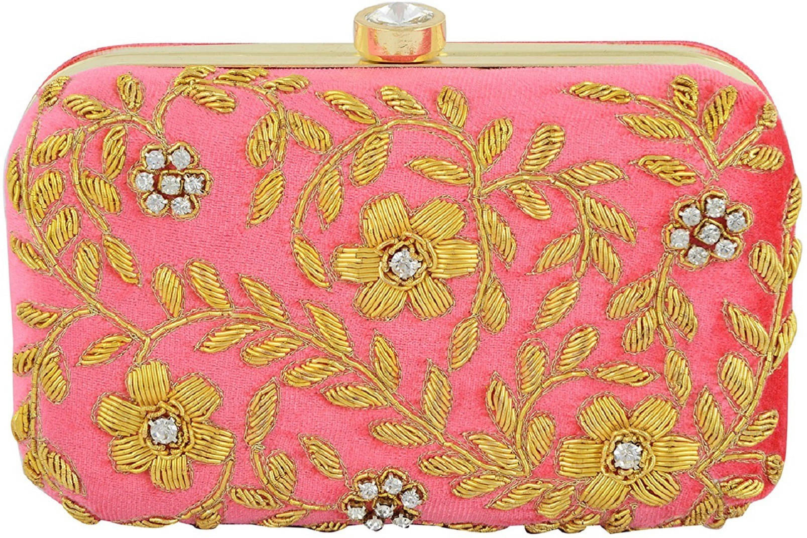     			Tooba Handicraft Pink Fabric Box Clutch
