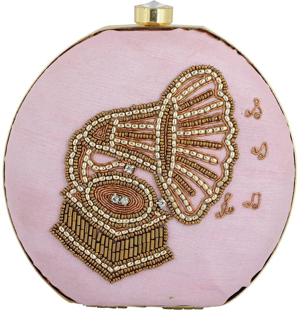     			Tooba Handicraft Pink Fabric Box Clutch