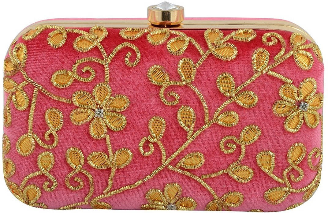     			Tooba Handicraft Pink Fabric Box Clutch
