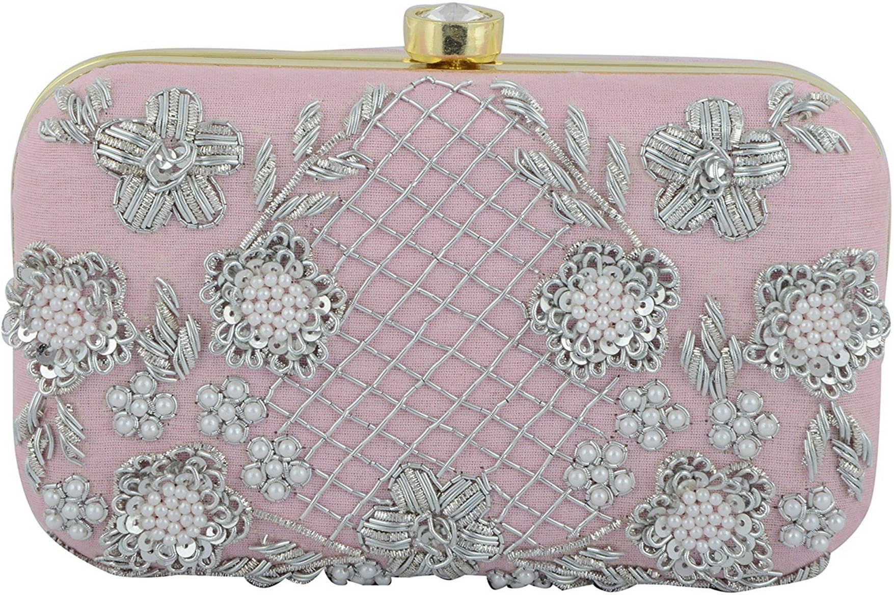     			Tooba Handicraft Pink Fabric Box Clutch