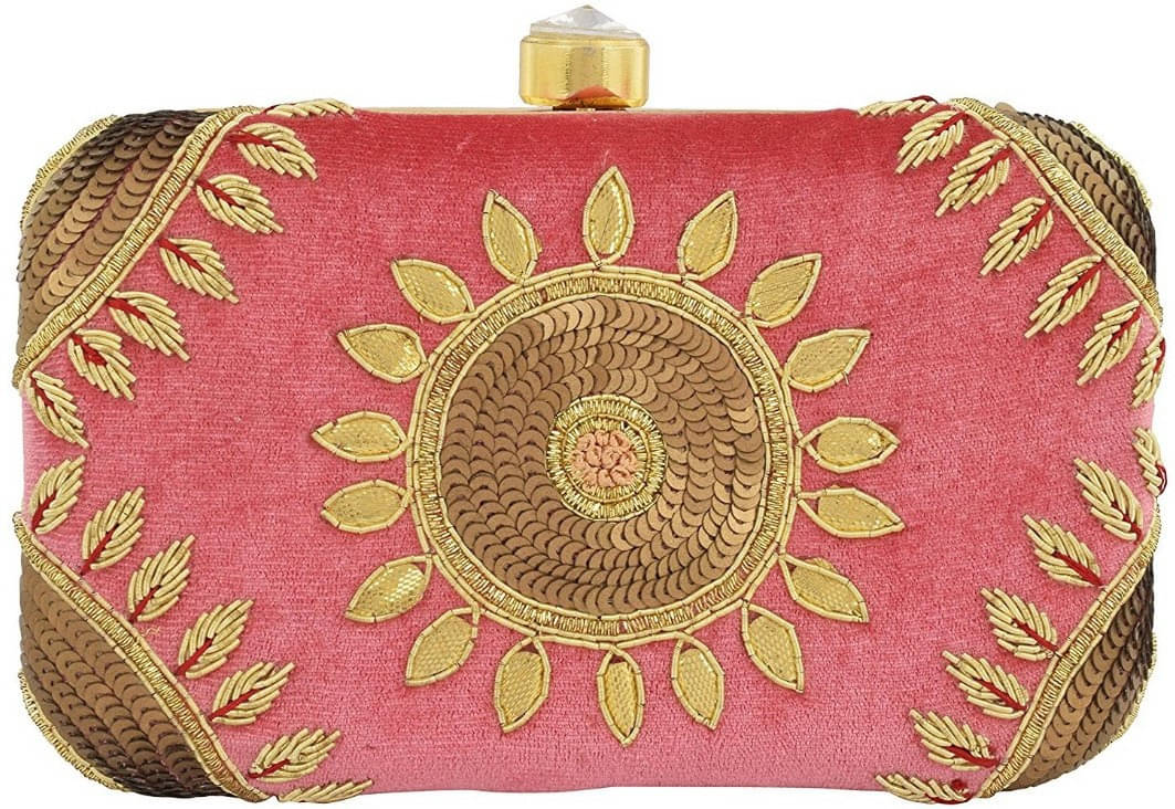     			Tooba Handicraft Pink Fabric Box Clutch
