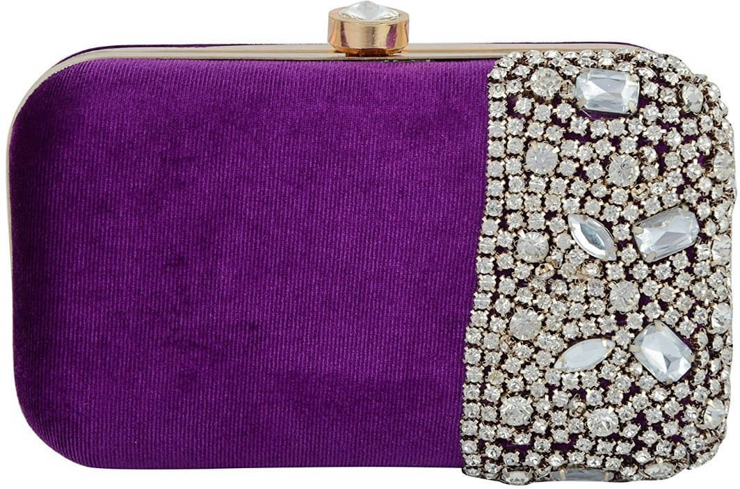     			Tooba Handicraft Purple Fabric Box Clutch