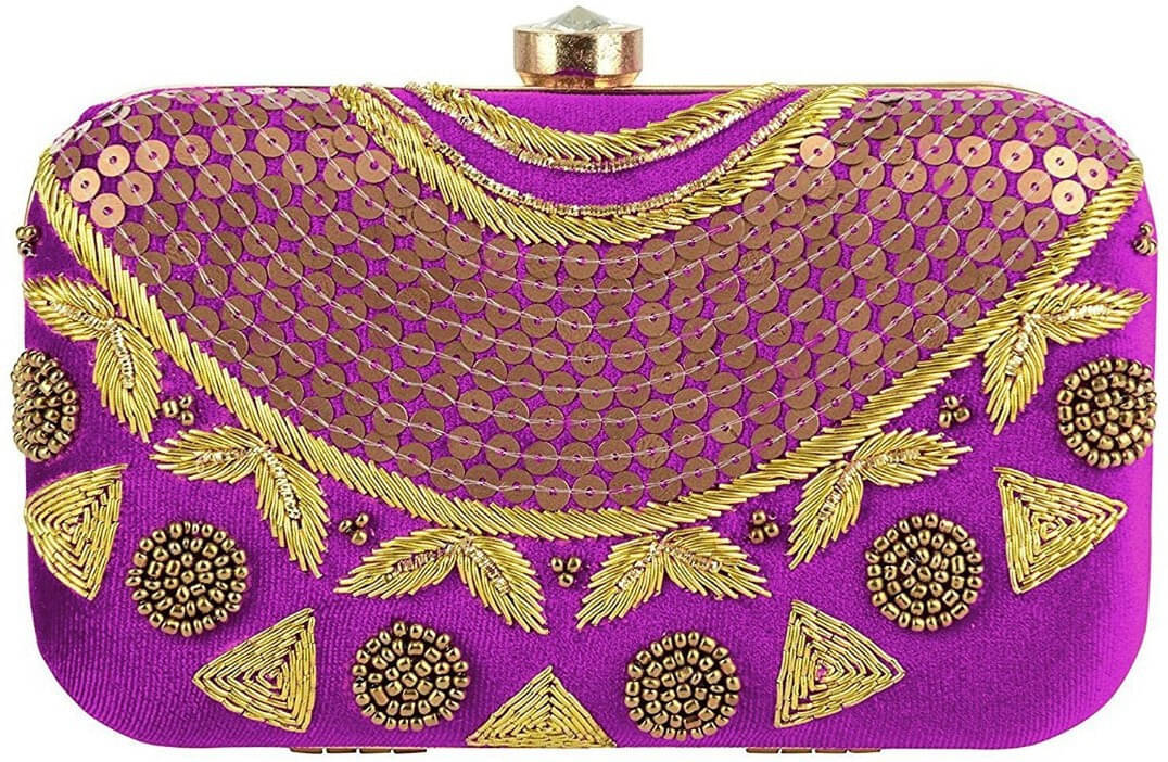     			Tooba Handicraft Purple Fabric Box Clutch
