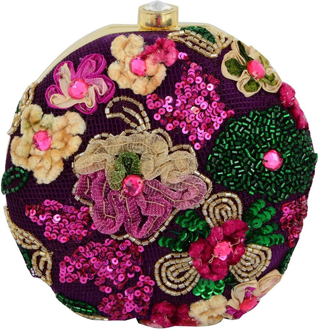     			Tooba Handicraft Purple Fabric Box Clutch