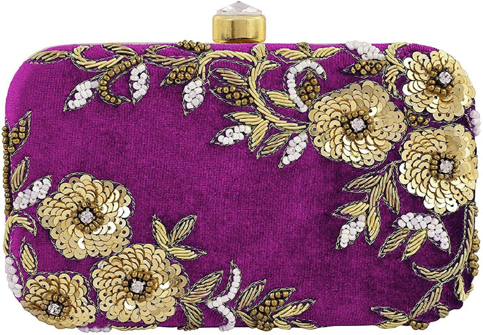     			Tooba Handicraft Purple Fabric Box Clutch