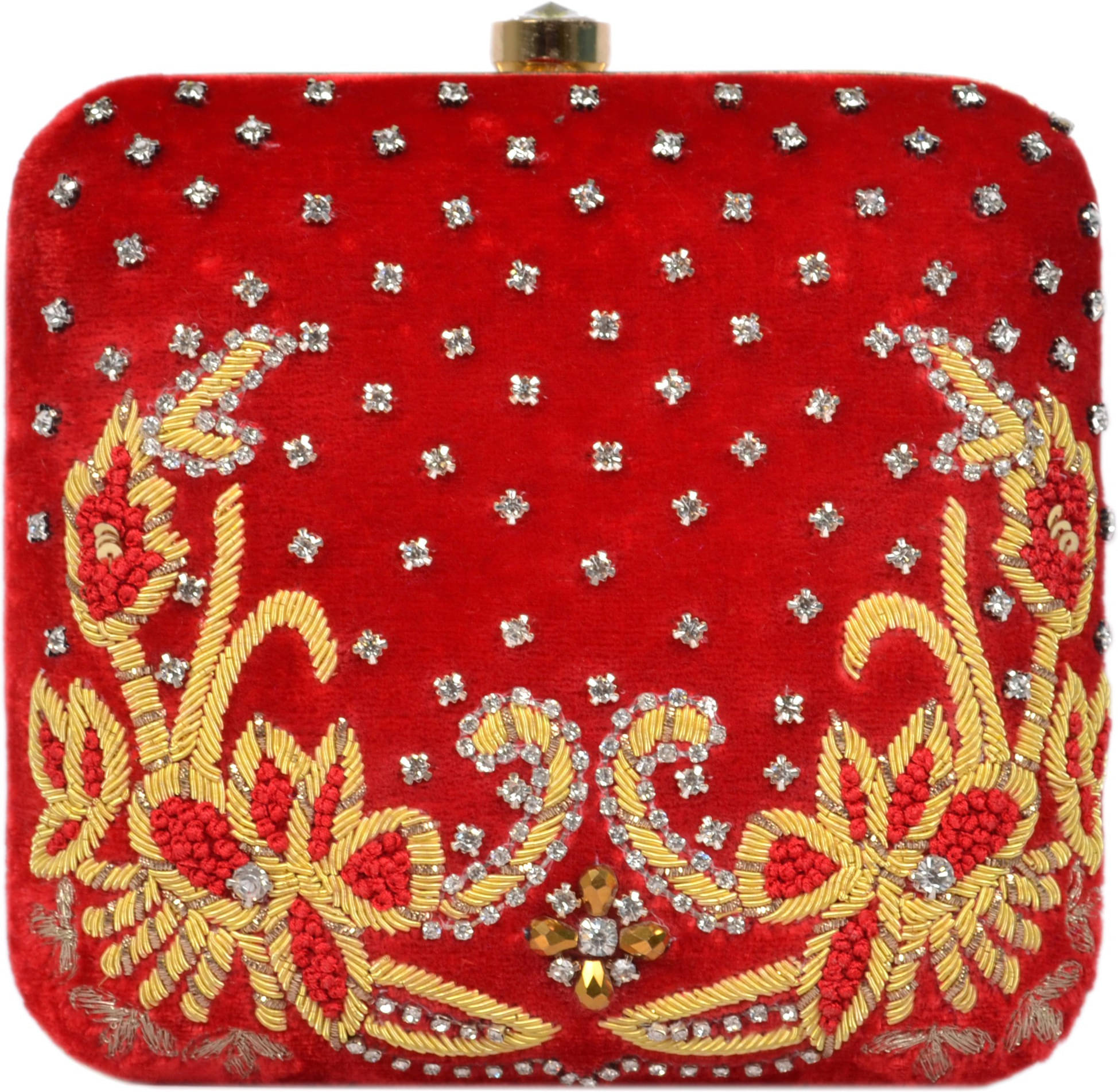     			Tooba Handicraft Red Fabric Box Clutch