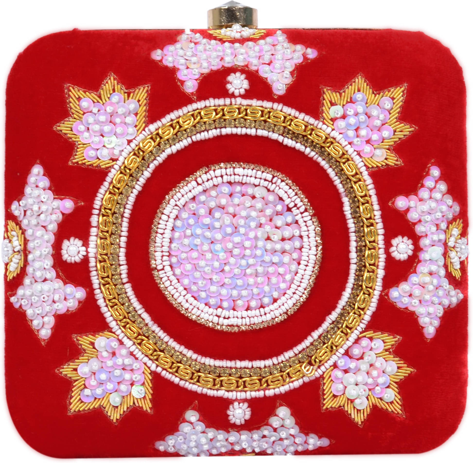     			Tooba Handicraft Red Fabric Box Clutch