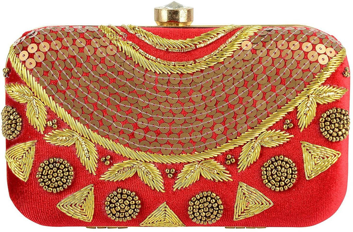     			Tooba Handicraft Red Fabric Box Clutch