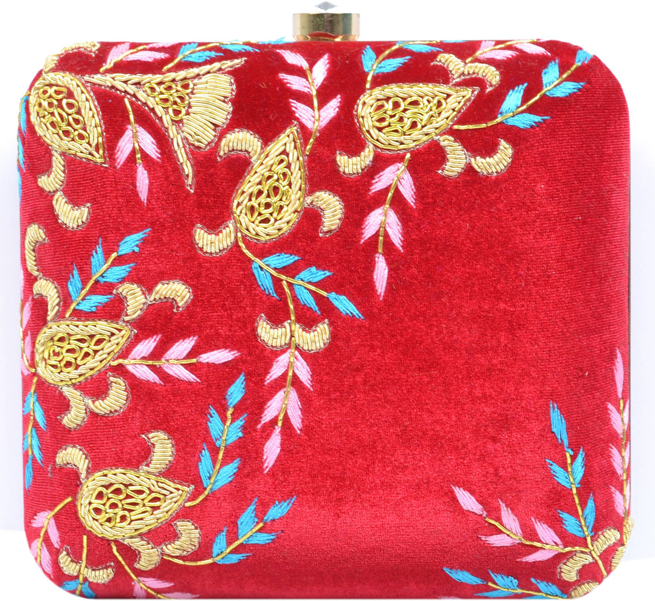     			Tooba Handicraft Red Fabric Box Clutch
