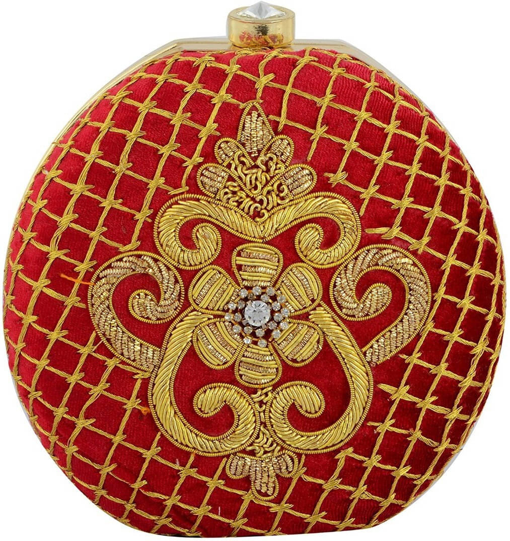     			Tooba Handicraft Red Fabric Box Clutch