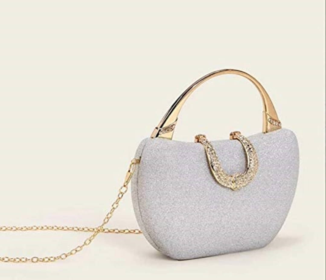     			Tooba Handicraft Silver Fabric Box Clutch