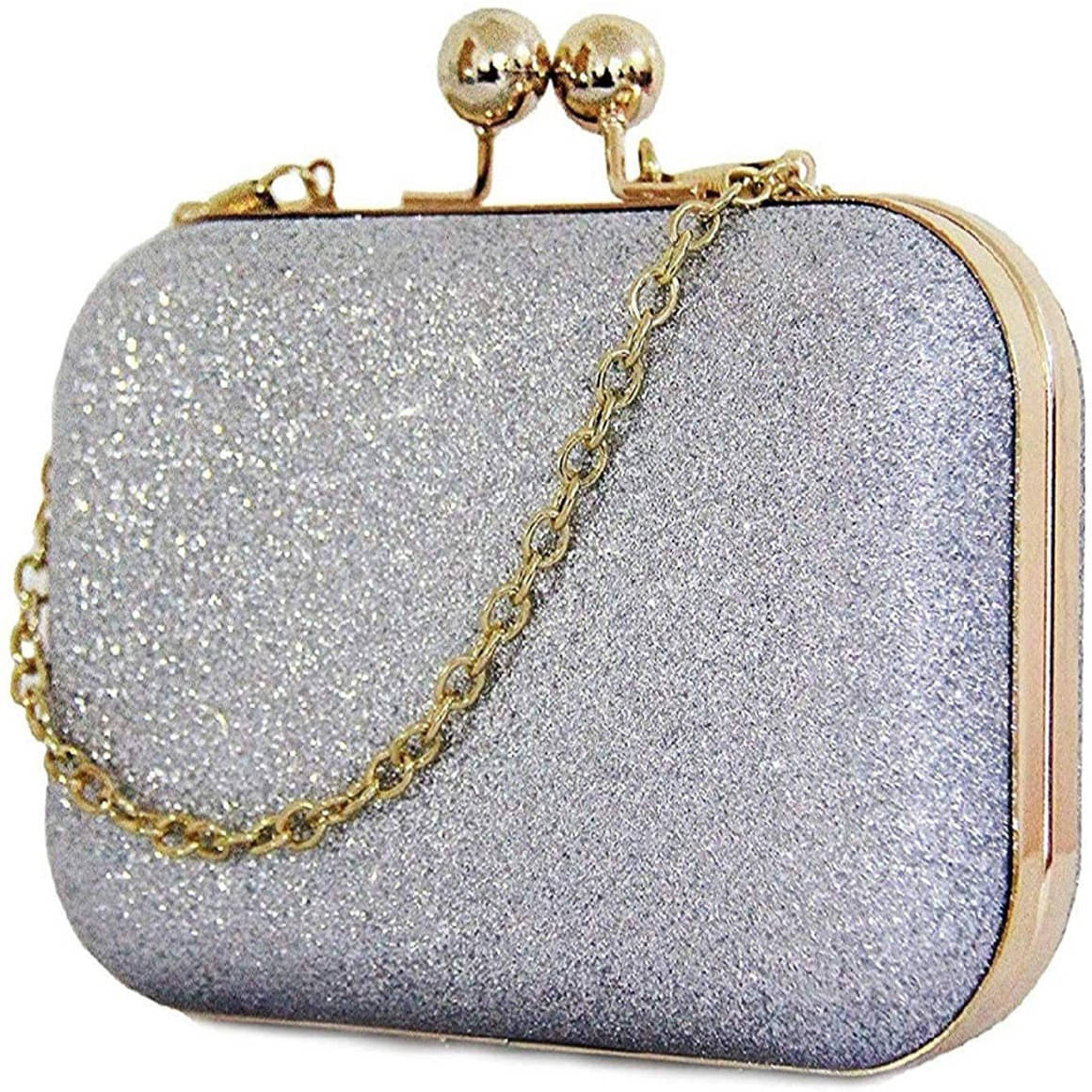     			Tooba Handicraft Silver Fabric Box Clutch