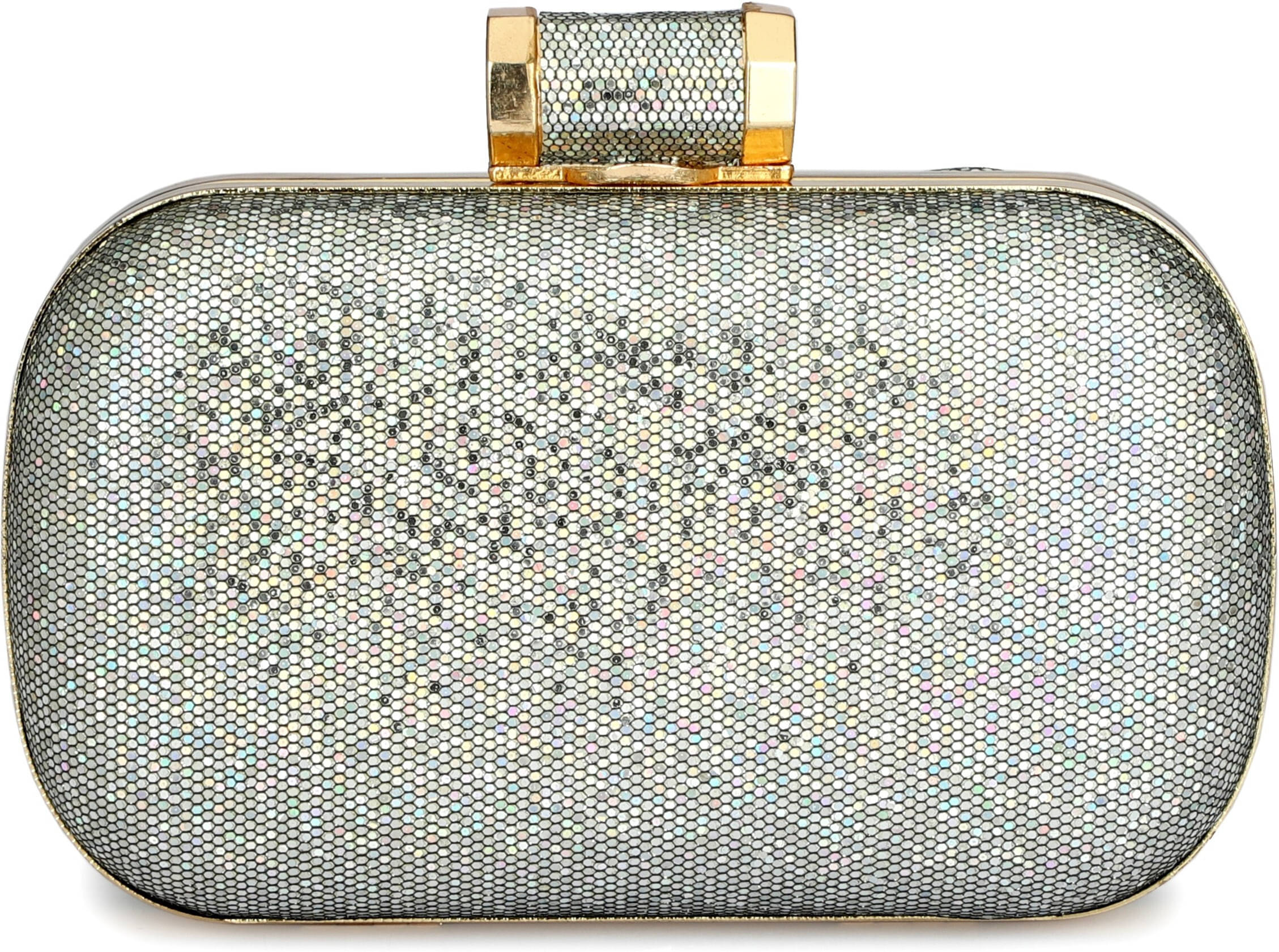     			Tooba Handicraft Silver Fabric Box Clutch