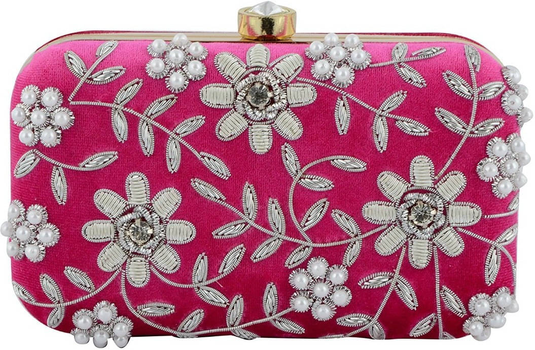     			Tooba Handicraft Silver Fabric Box Clutch