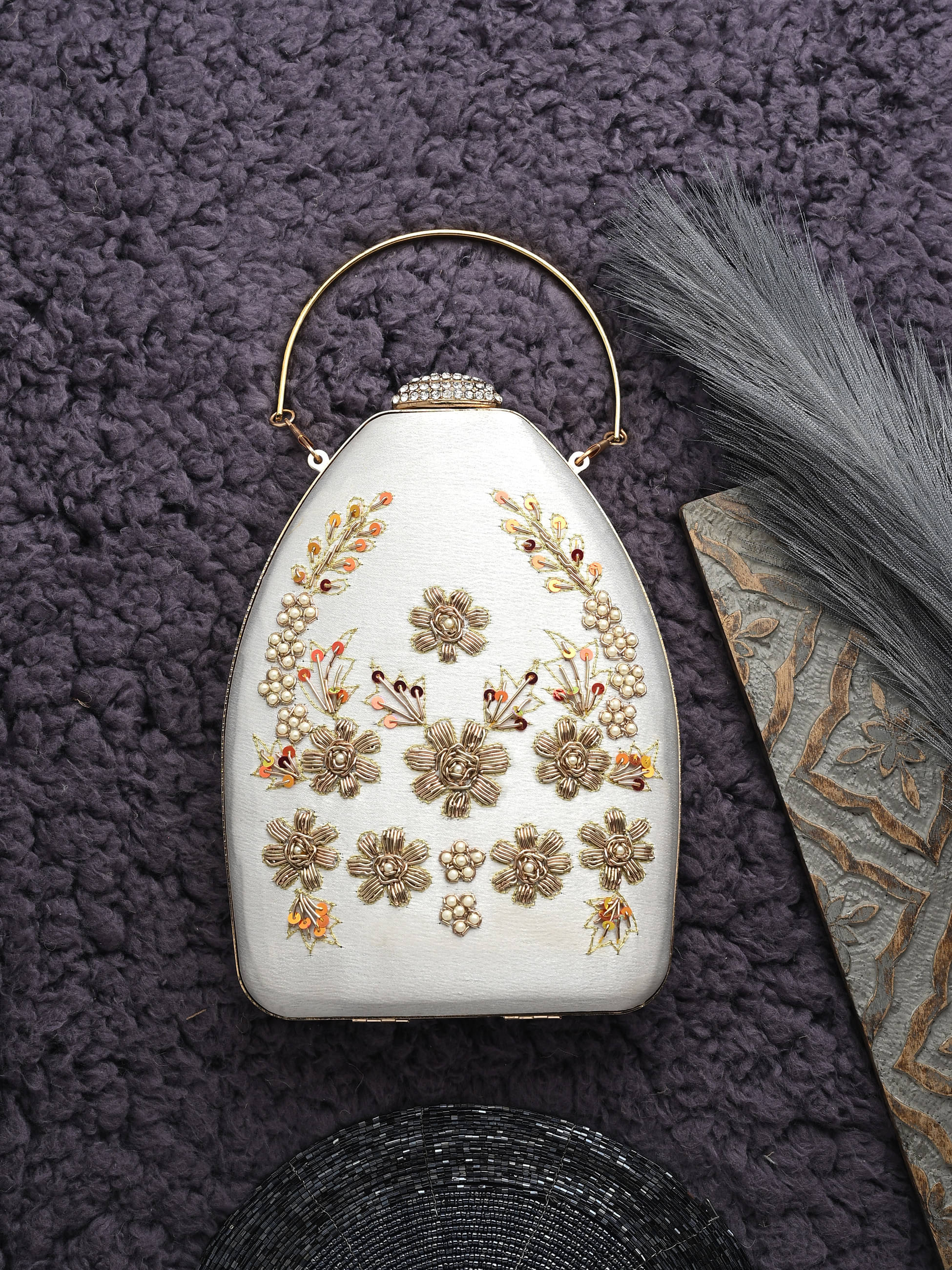     			Tooba Handicraft White Fabric Box Clutch