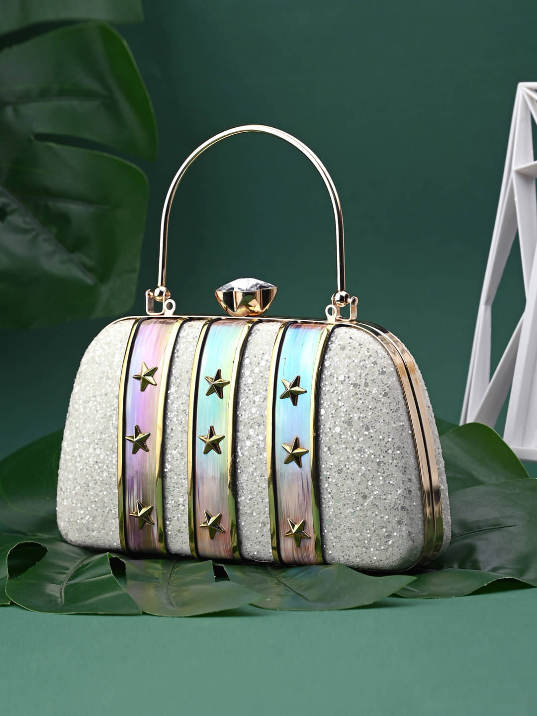     			Tooba Handicraft White Fabric Box Clutch