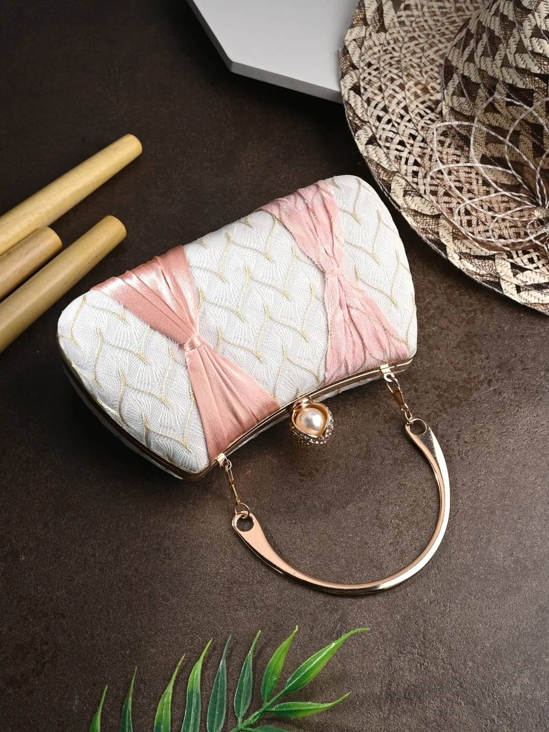     			Tooba Handicraft White Fabric Box Clutch