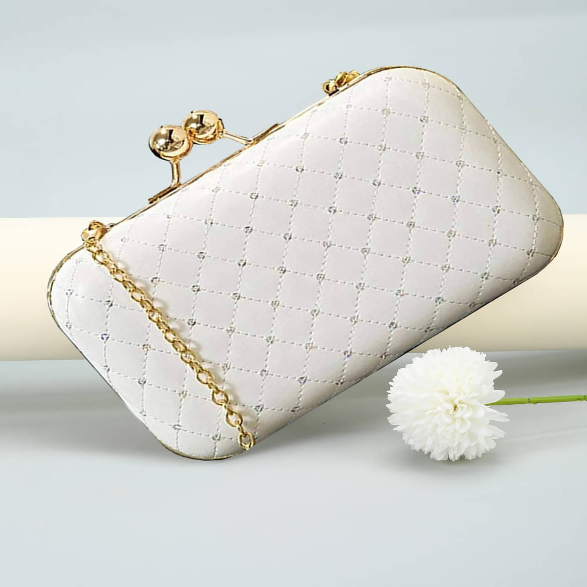     			Tooba Handicraft White Fabric Box Clutch