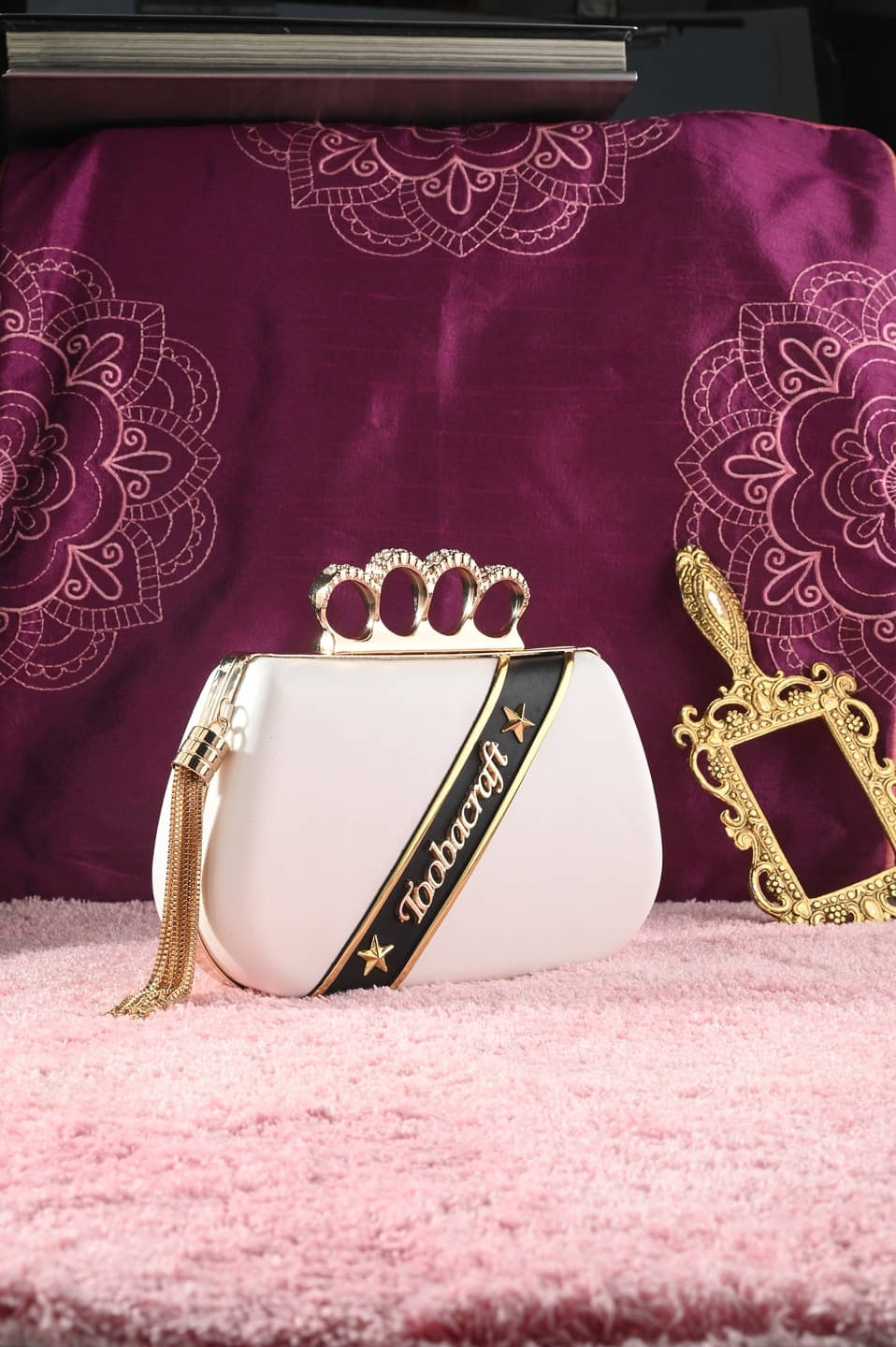     			Tooba Handicraft White Fabric Box Clutch