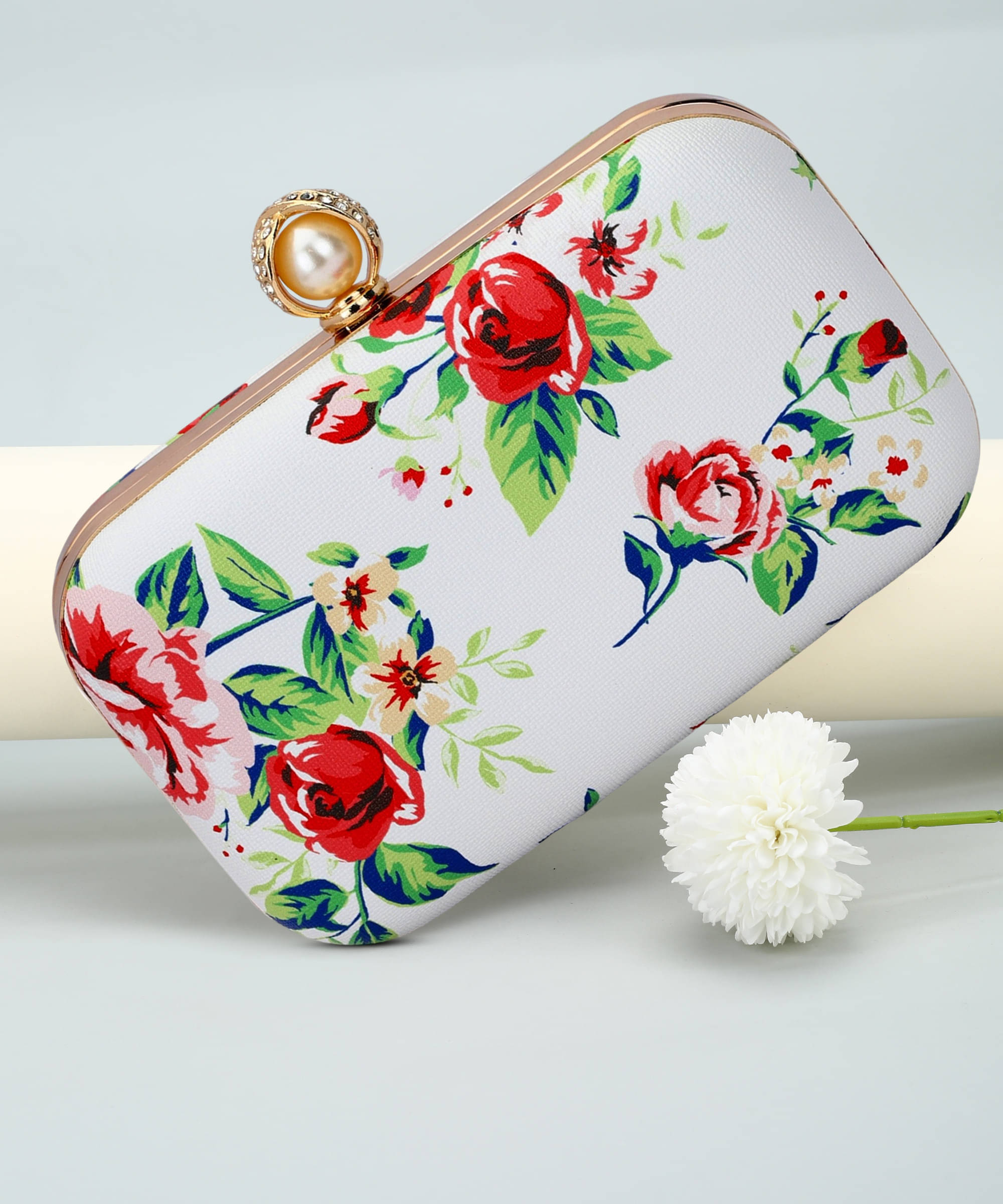     			Tooba Handicraft White Fabric Box Clutch