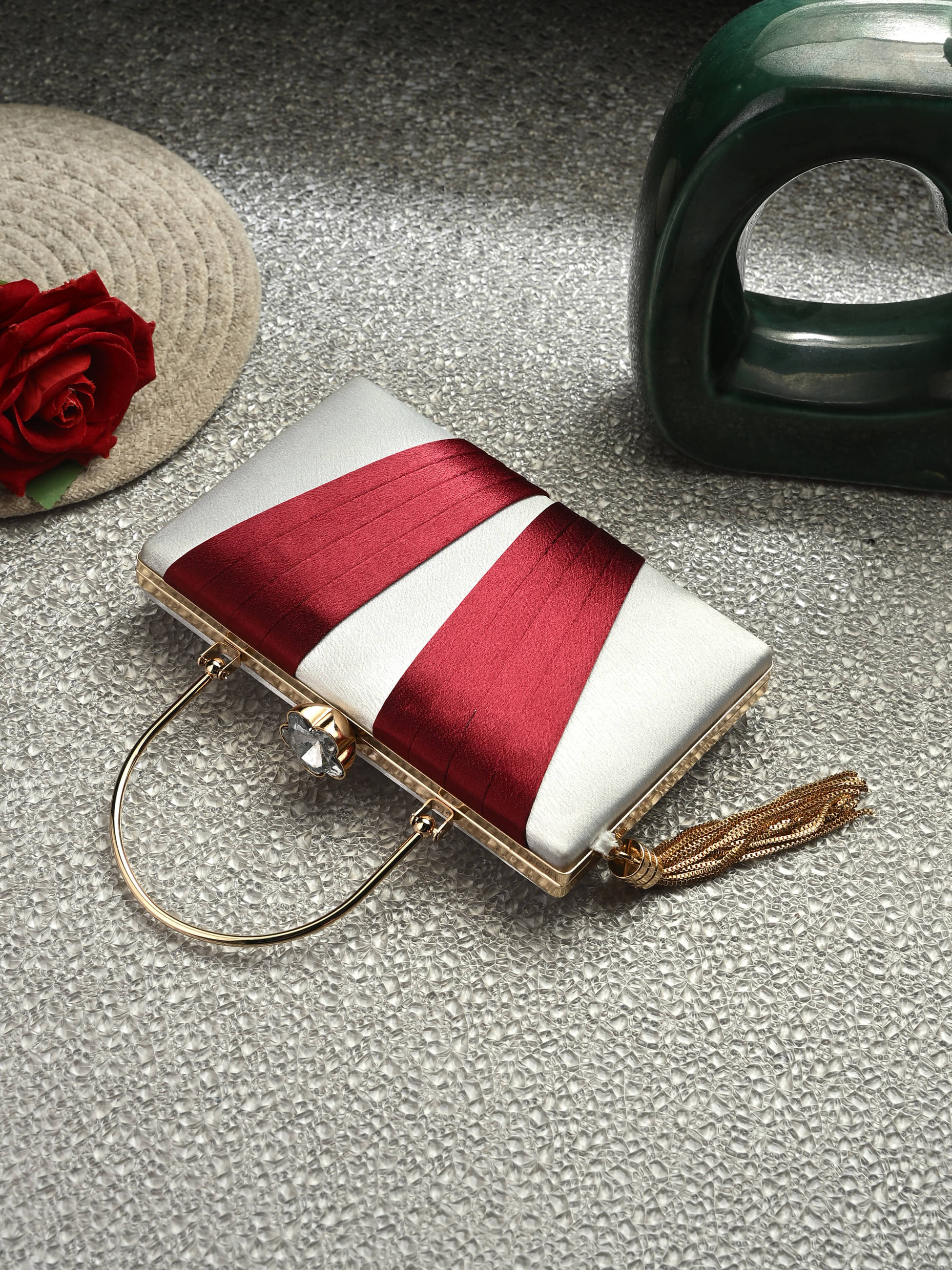     			Tooba Handicraft White Fabric Box Clutch