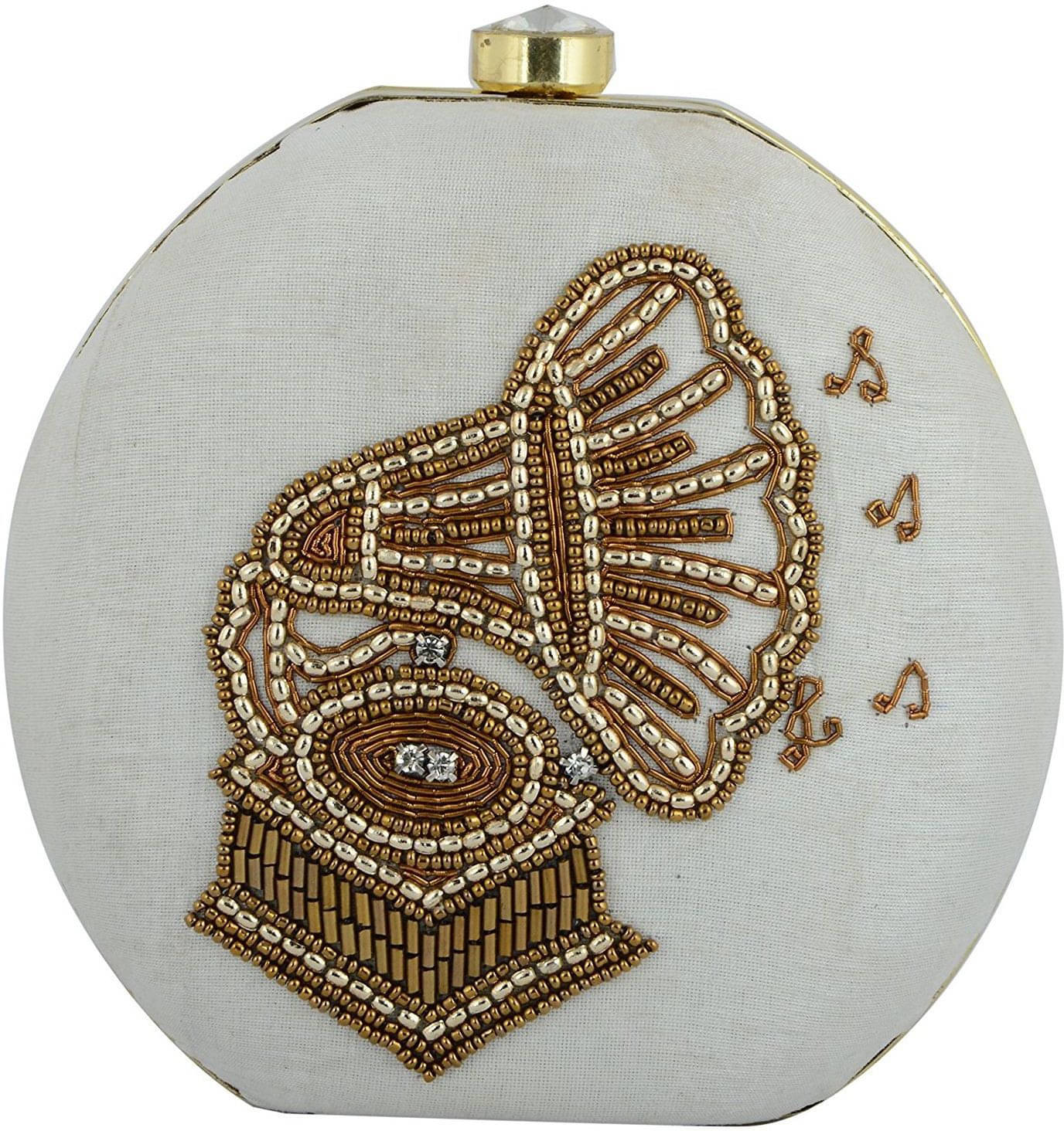     			Tooba Handicraft White Fabric Box Clutch