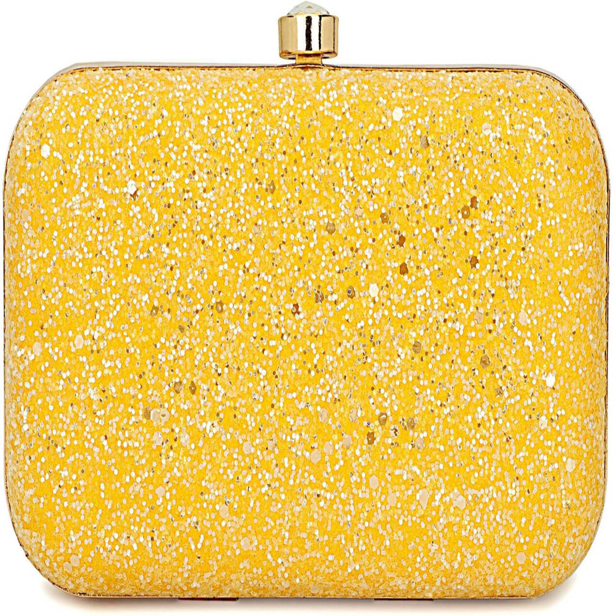     			Tooba Handicraft Yellow Fabric Box Clutch